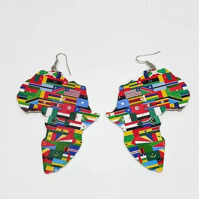 Africa Map and National Flag Earrings - Colourful