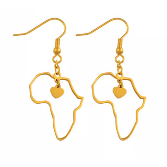 Gold - Africa heart shaped earrings