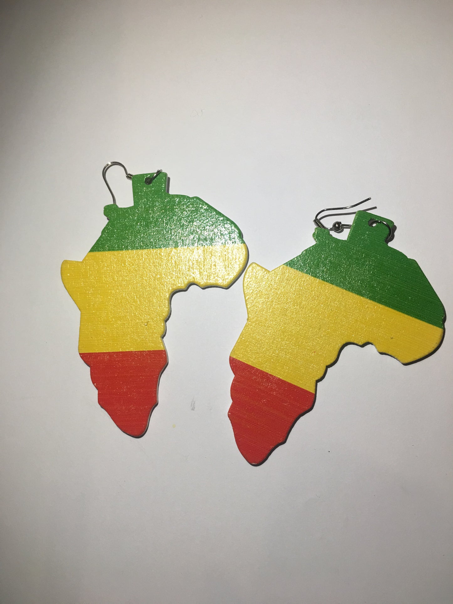 Large Africa Map Earrings - Rasta Colour