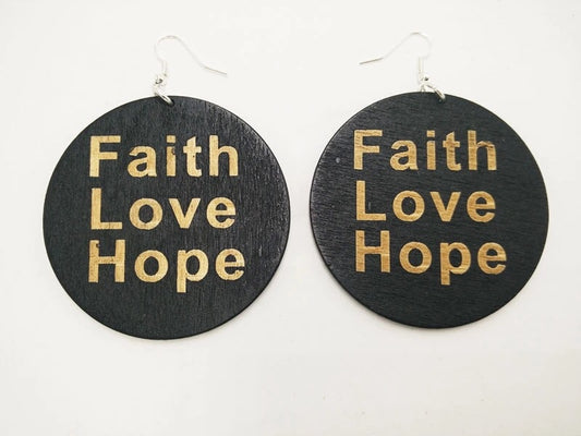 Faith Love Hope - wooden earrings