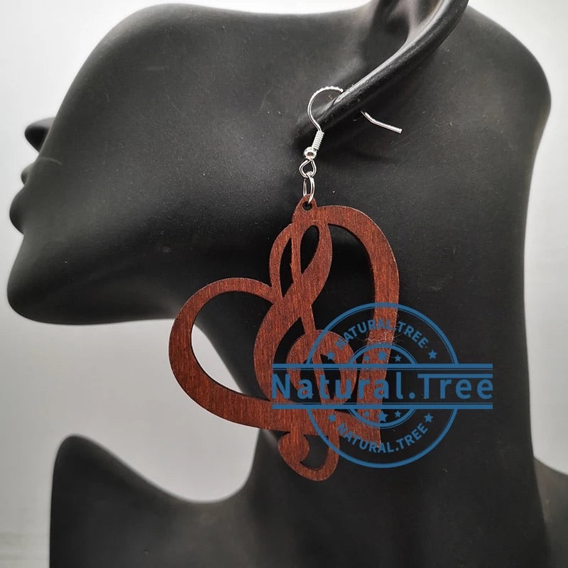 music symbol wooden earring (Treble Clef)