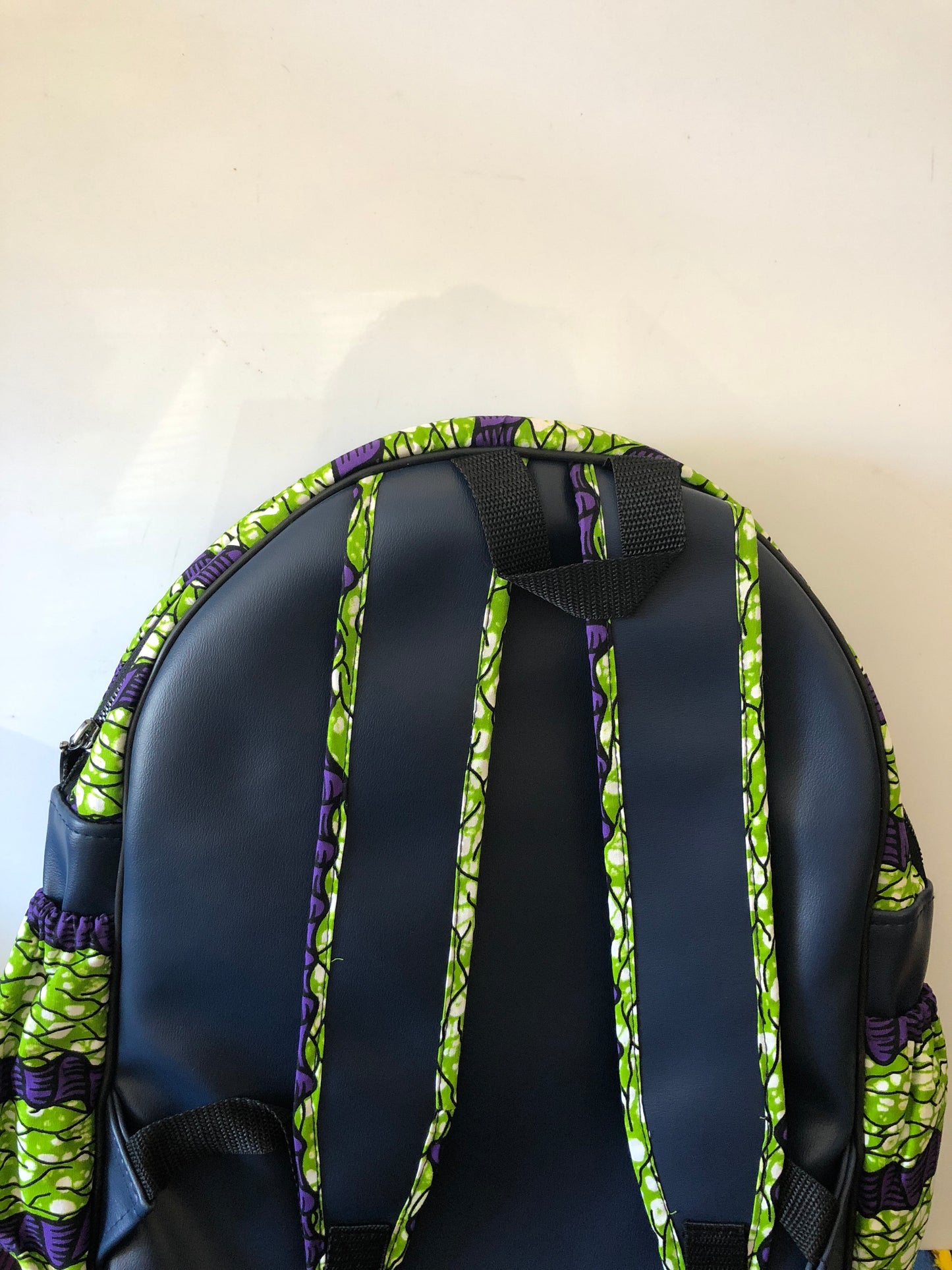 Leather and African print backpack - dark blue