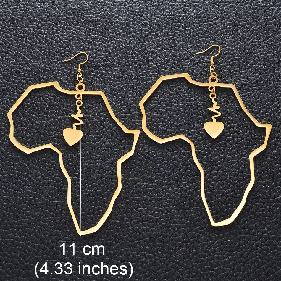 Gold Heart African Map - 11cm Earrings