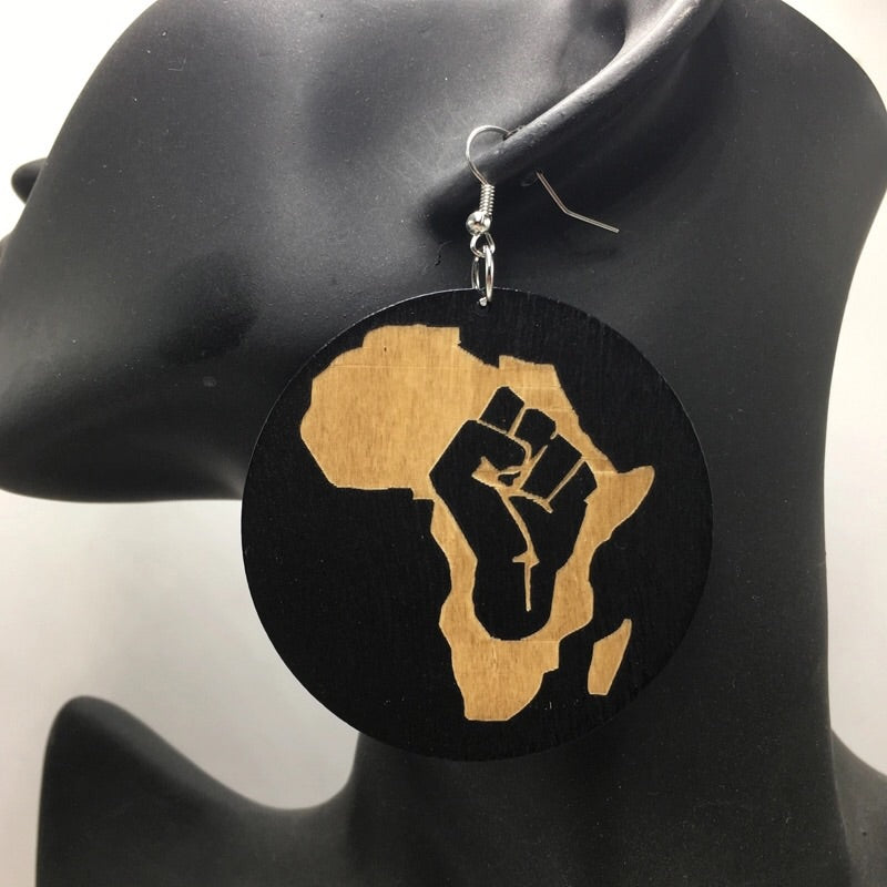 Africa Fist Wooden Earrings
