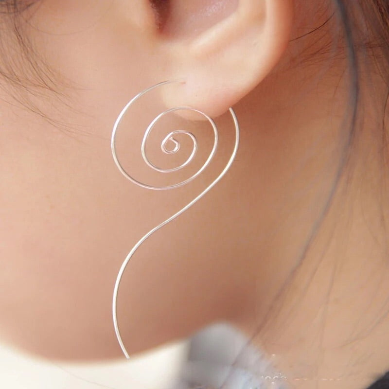 Long spiral silver earring