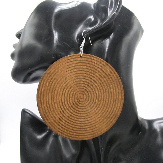 Large Swirl Wooden Disc Earrings