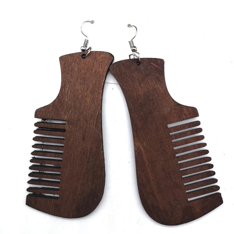 Comb earrings - afro hair comb - brown