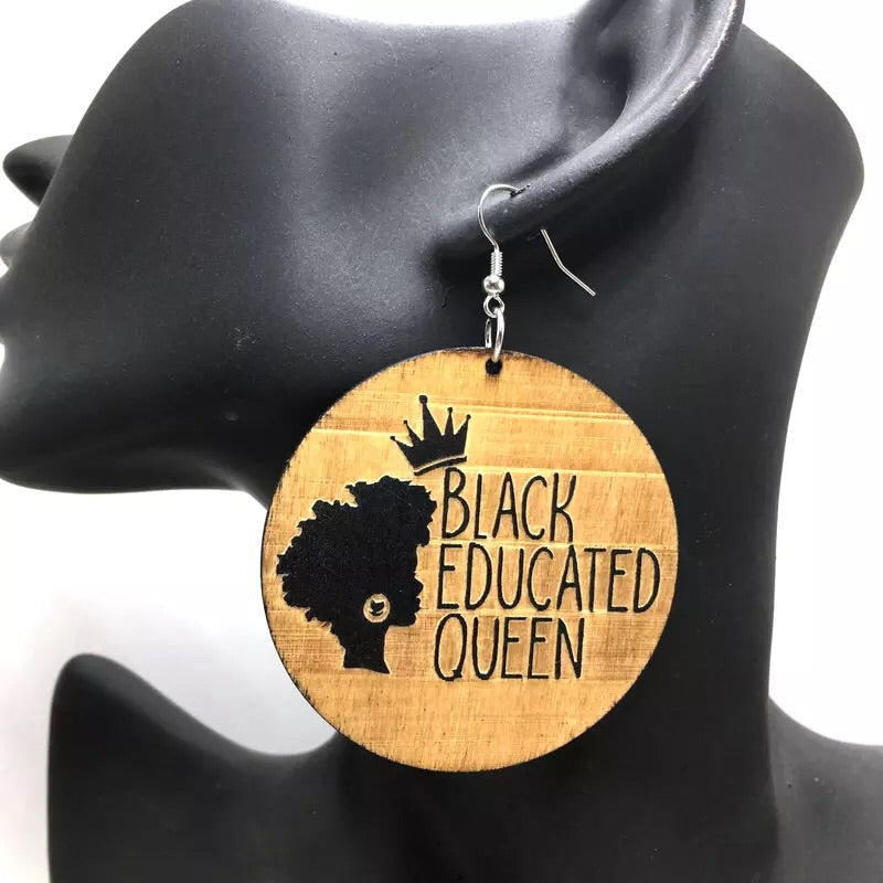 Black educated queen - wooden earrings