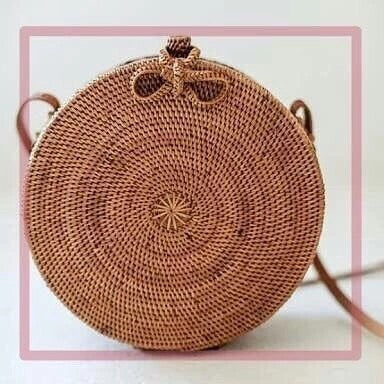 Bali Island Hand Woven Rattan Straw Bags Satchel Circle Bag