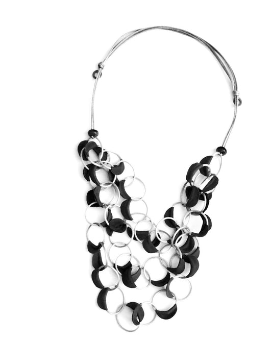 Grey and silver geometric statement necklace