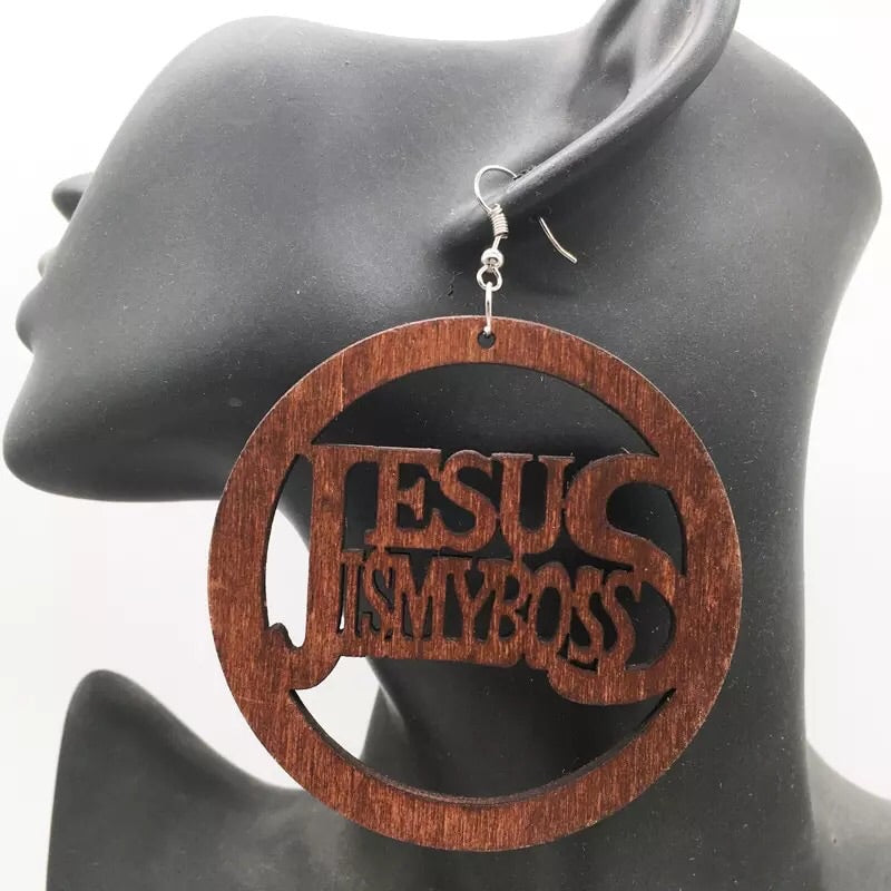 Jesus is my boss Wooden Earrings