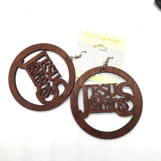 Jesus is my boss Wooden Earrings