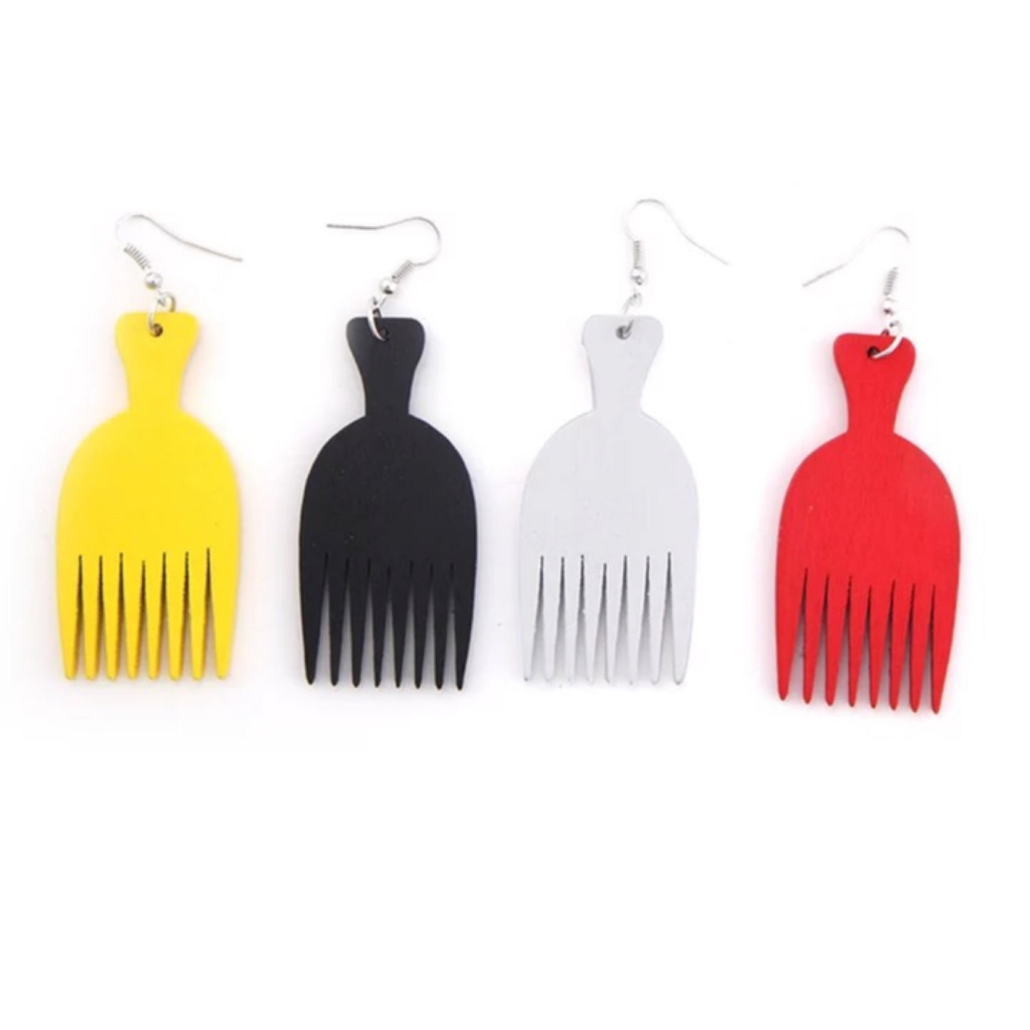 Red AFRO Comb Wood Earrings