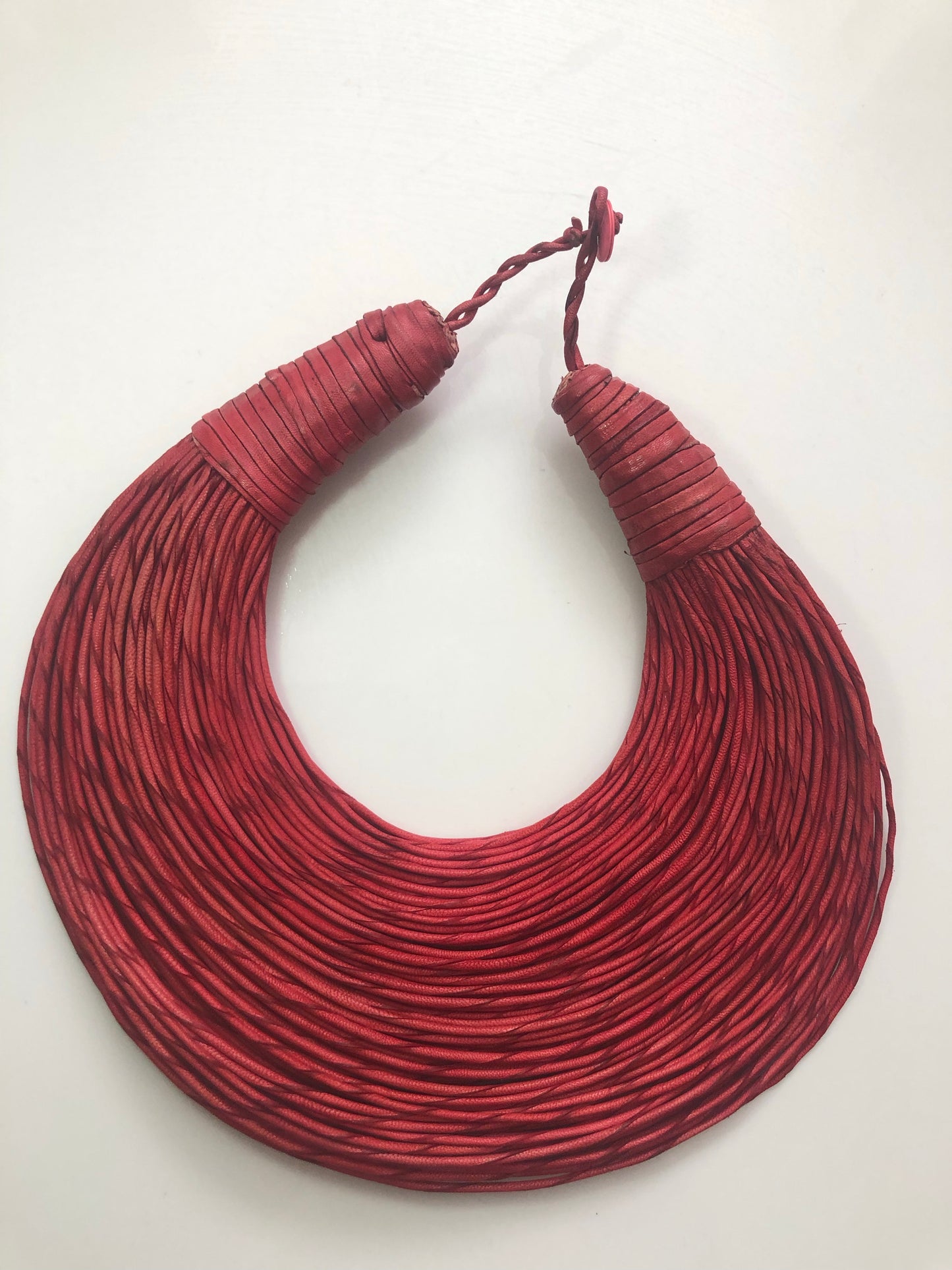 Red leather layered statement necklace